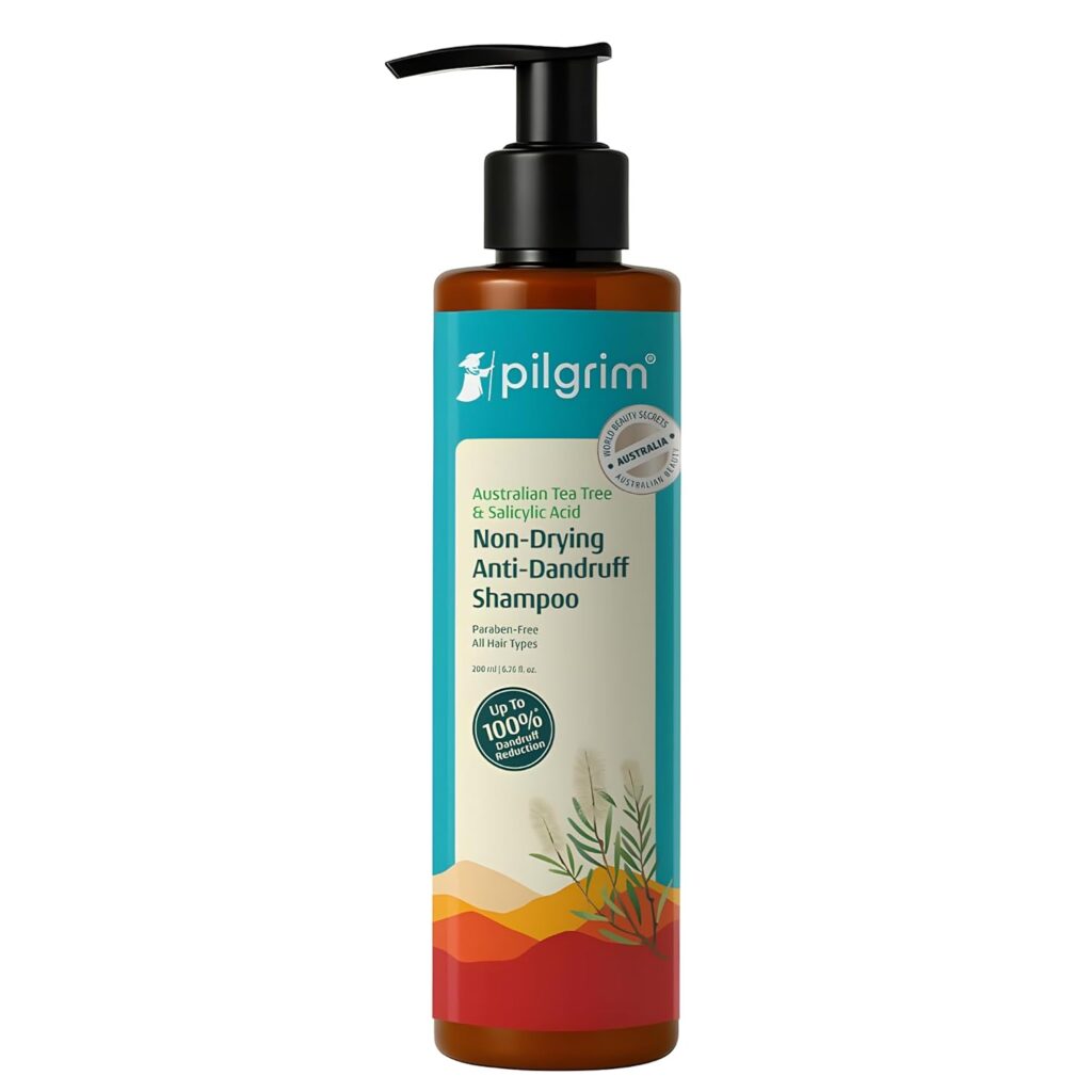 Pilgrim Australian tea tree and salicylic acid anti-dandruff shampoo bottle.