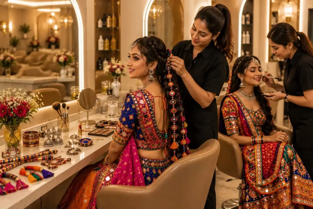 Navratri beauty preparation in Surat with hair colour, facial skincare and festive salon services